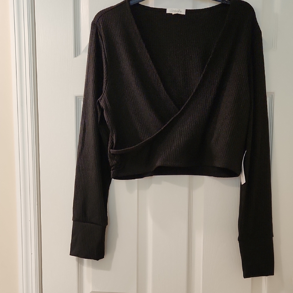NWT Shades Of Rose Elegant Black Ribbed Crop Top Women's Size XL